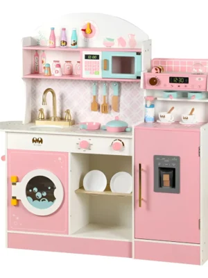 Cocina En Madera Con Nevera Estacion De Cafe Rosa Para Niños